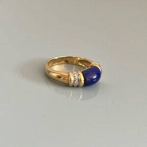 18K Gold Lapis Lazuli Diamond Ring Size 9.75